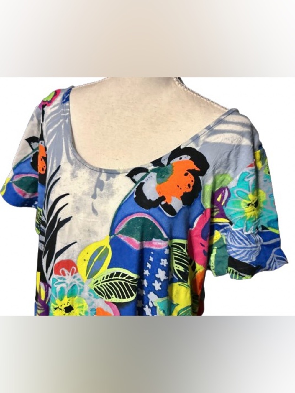 Vintage Jams World Dress Tropical Floral Boho Ruffle Short Sleeved Y2K 90s LG - Picture 3 of 15